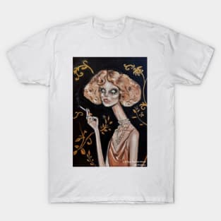 Gothic retro girl with big eyes smoking T-Shirt